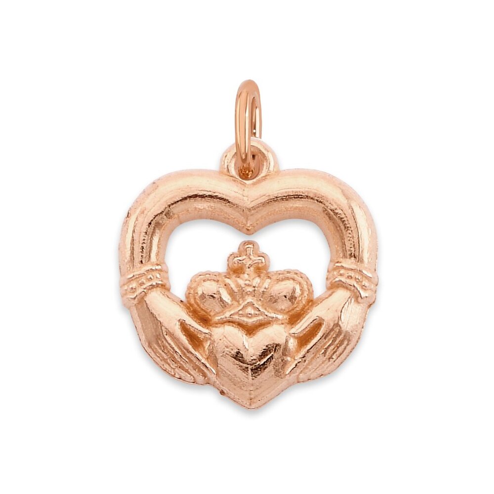 Solid 14k Rose Gold Claddagh Charm: Mini Good Luck Pendant